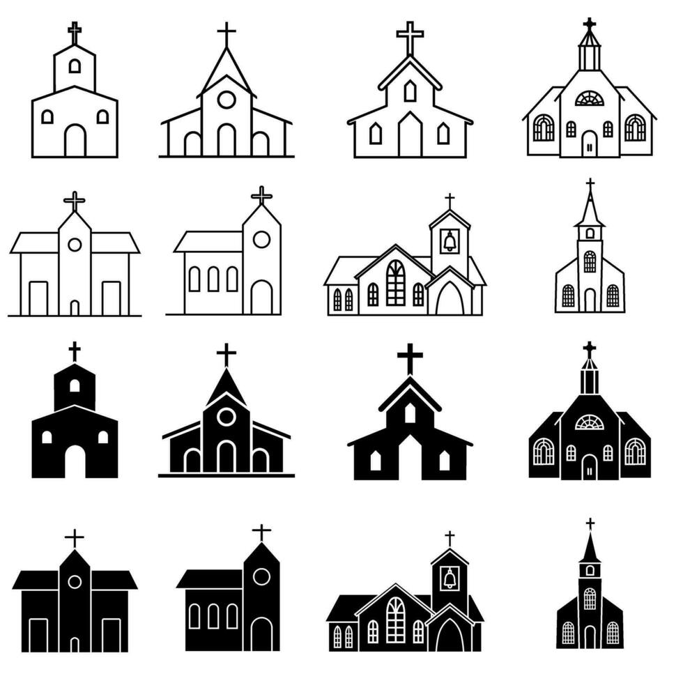 Iglesia icono vector colocar. religión ilustración firmar recopilación. templo símbolo. cristiandad logo.