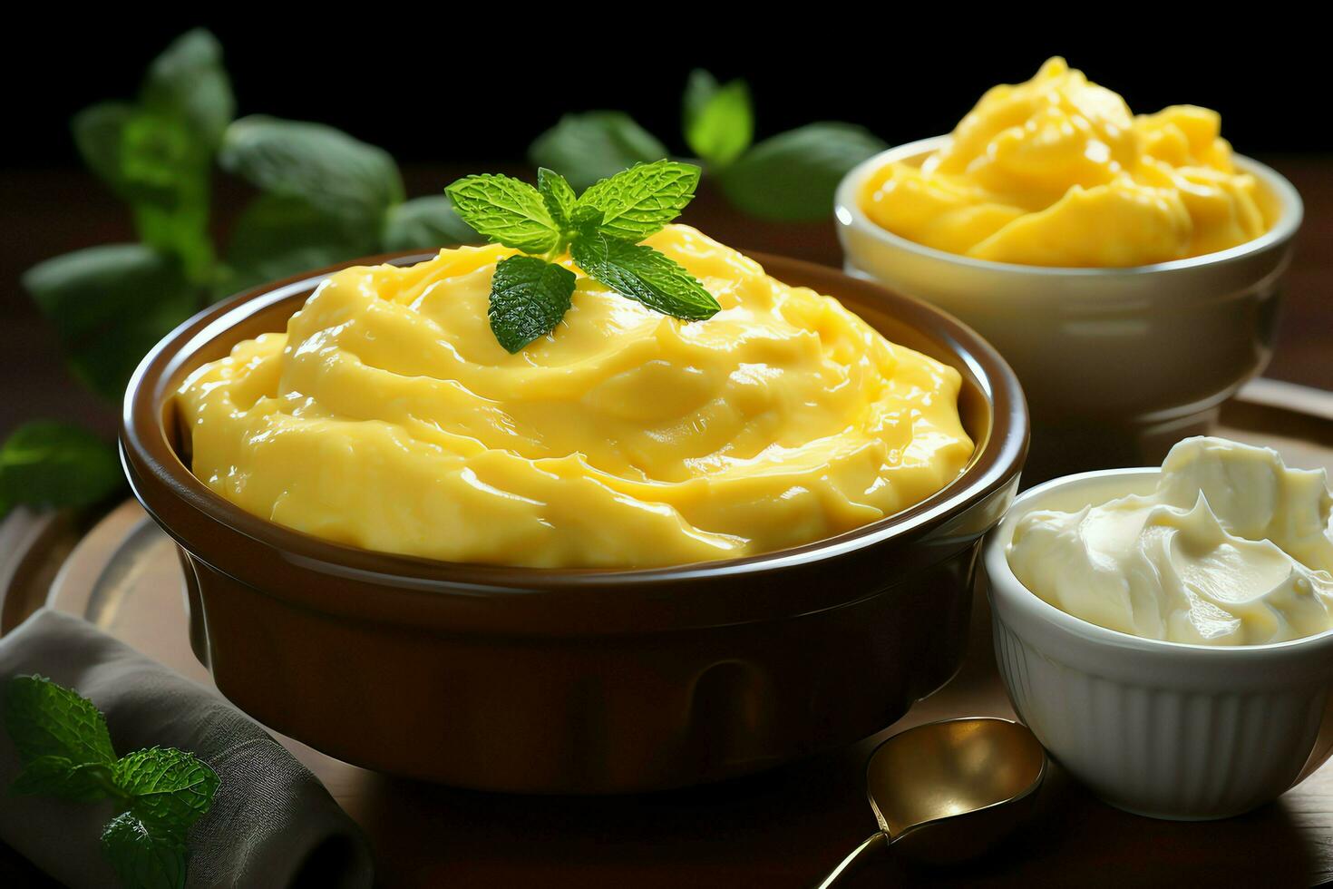 A delicious corn soup food with vegetables in a bowl. Winter food and high protein soup meal concept by AI Generated photo
