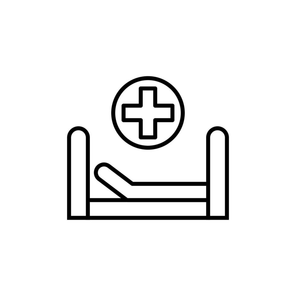 Medical Cross in Circle Frame over Bed Icon. Editable stroke. Suitable for various type of design, banners, infographics, stores, shops, web sites vector