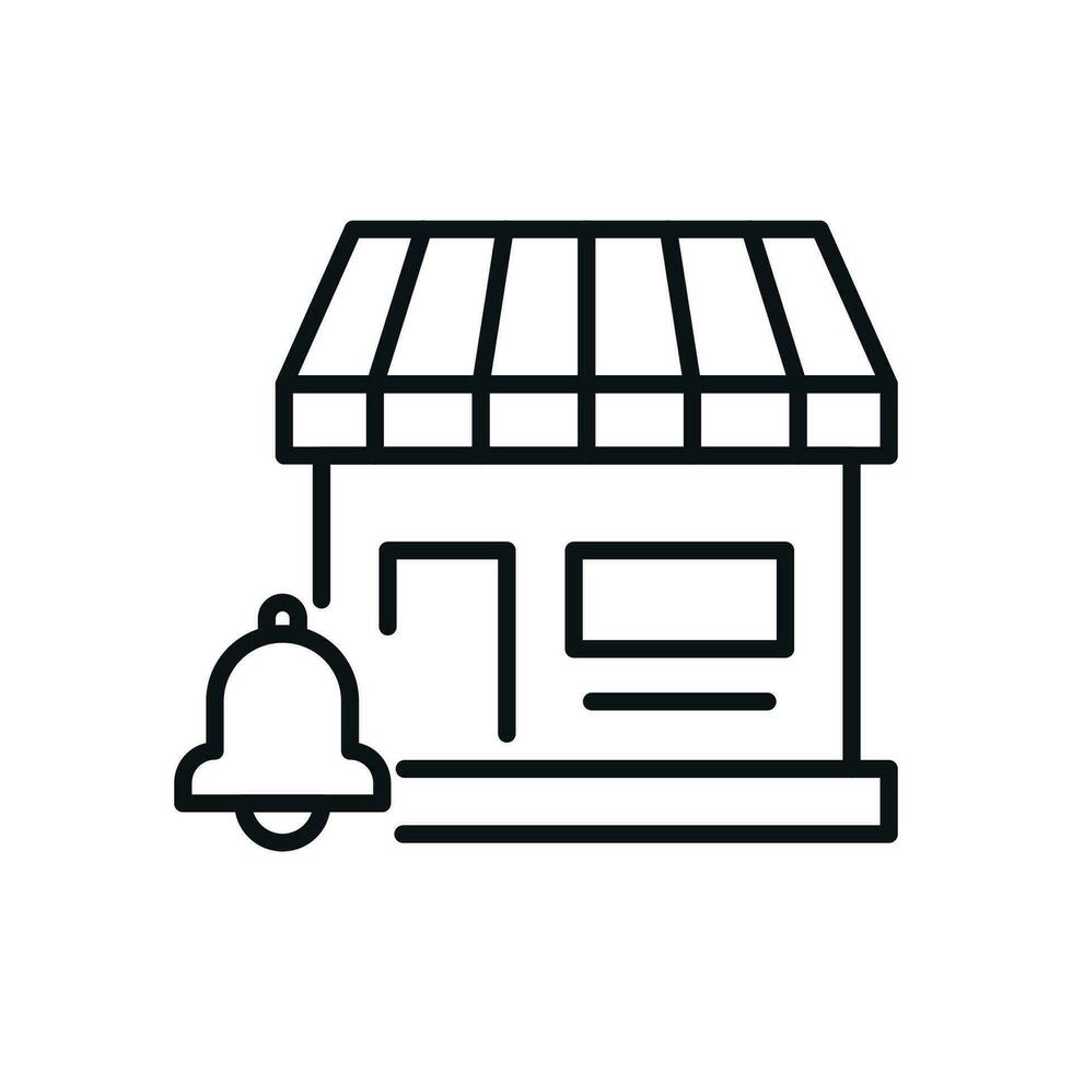 Bell by Shop Isolated Line Icon. Perfect for web sites, apps, UI, internet, shops, stores. Simple image drawn with black thin line vector