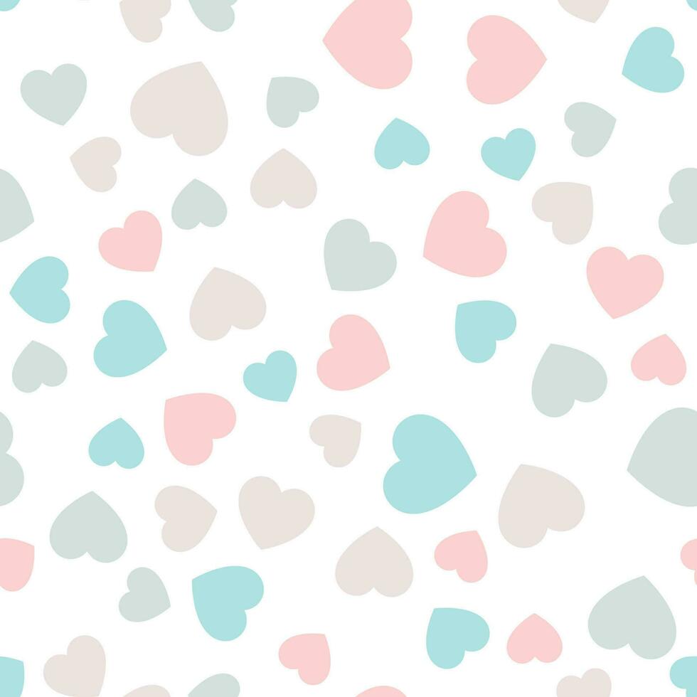 Colorful seamless pattern of pastel pink and turquoise hearts. Suitable for printing on textile, fabric, wallpapers, postcards, wrappers vector