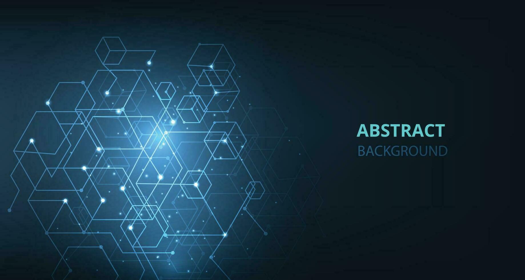 Geometric shape and connection with 3d cubes on dark blue background. vector