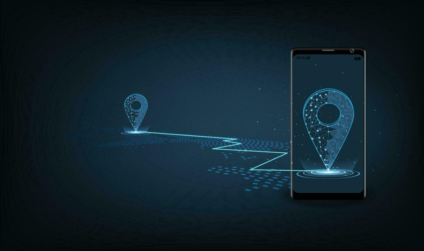 GPS pin form lines blue color on dark blue background. vector