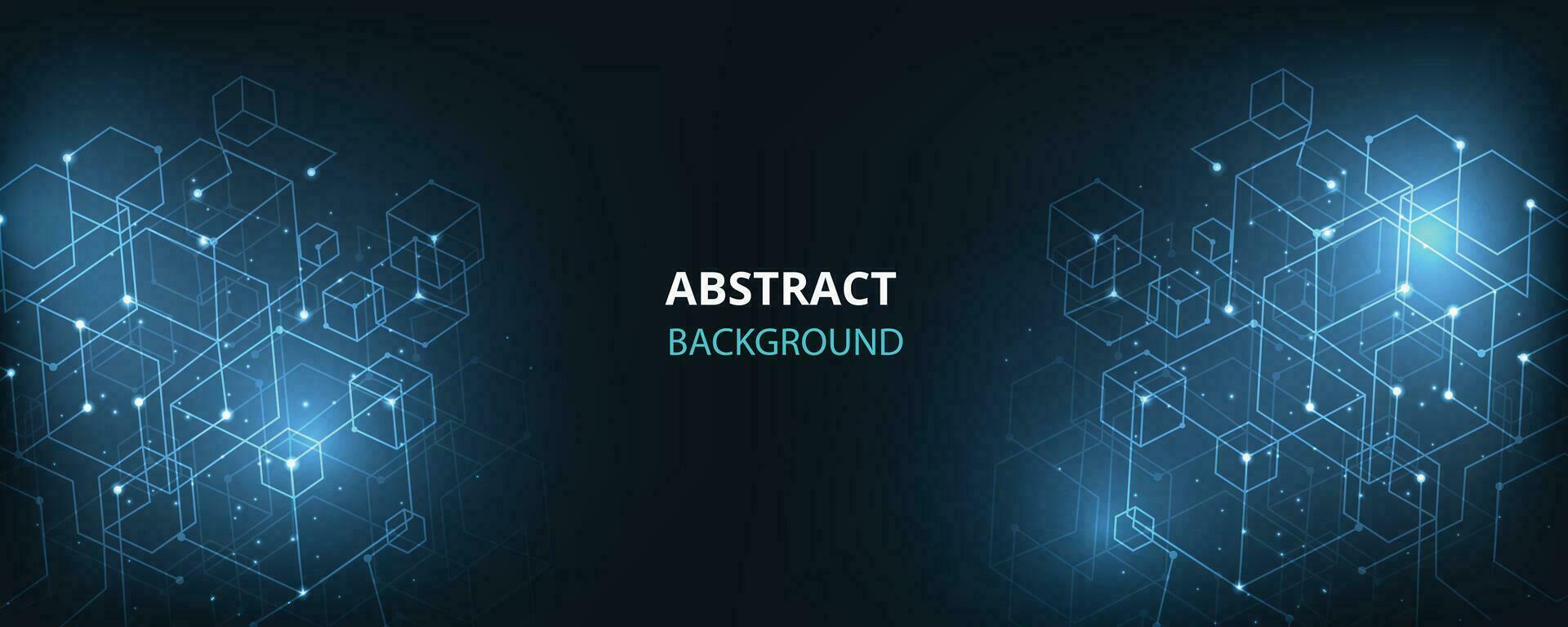 Geometric shape and connection with 3d cubes on dark blue background. vector