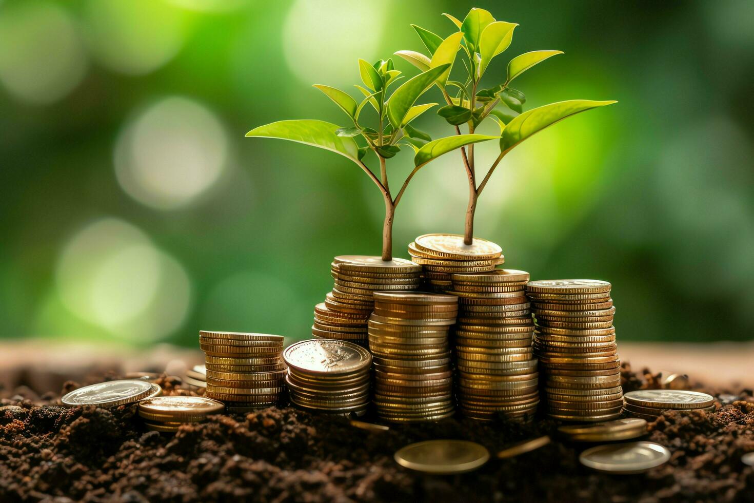 Business growth with a growing tree on a coin. Showing financial developments. Financial planning concept by AI Generated photo