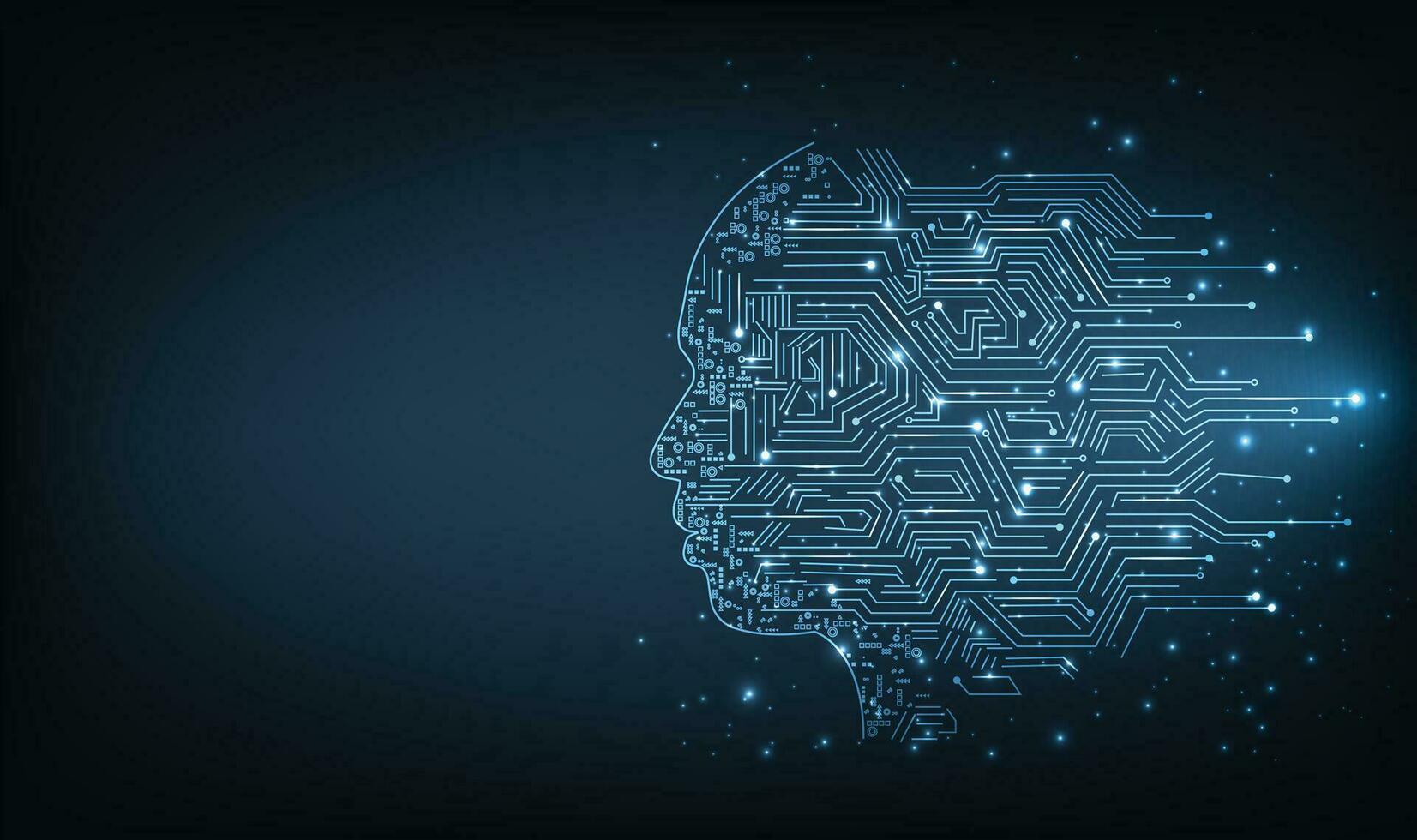 Electronic brain and Concept of artificial intelligence AI. vector