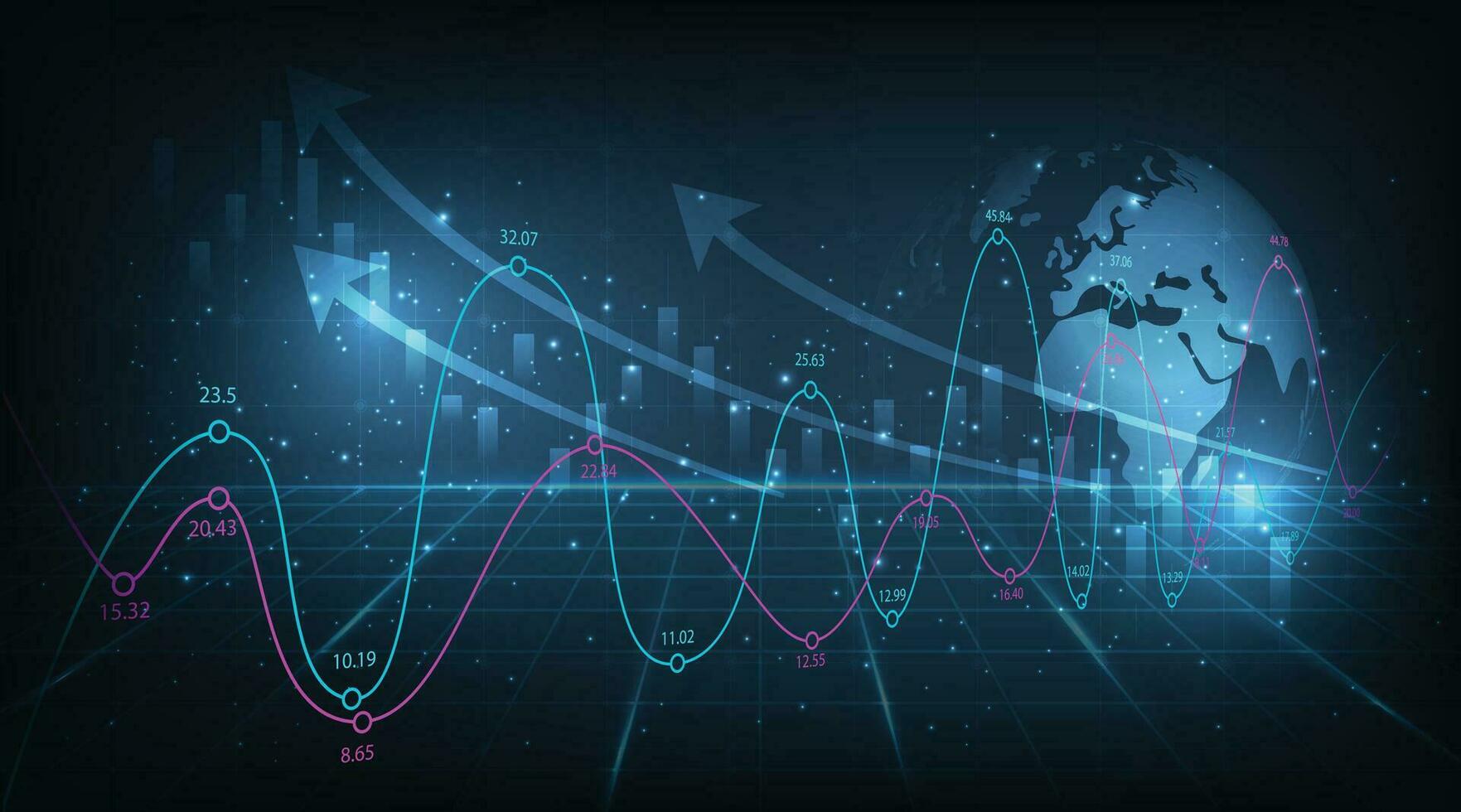 Stock market or forex trading graph on dark blue background. vector