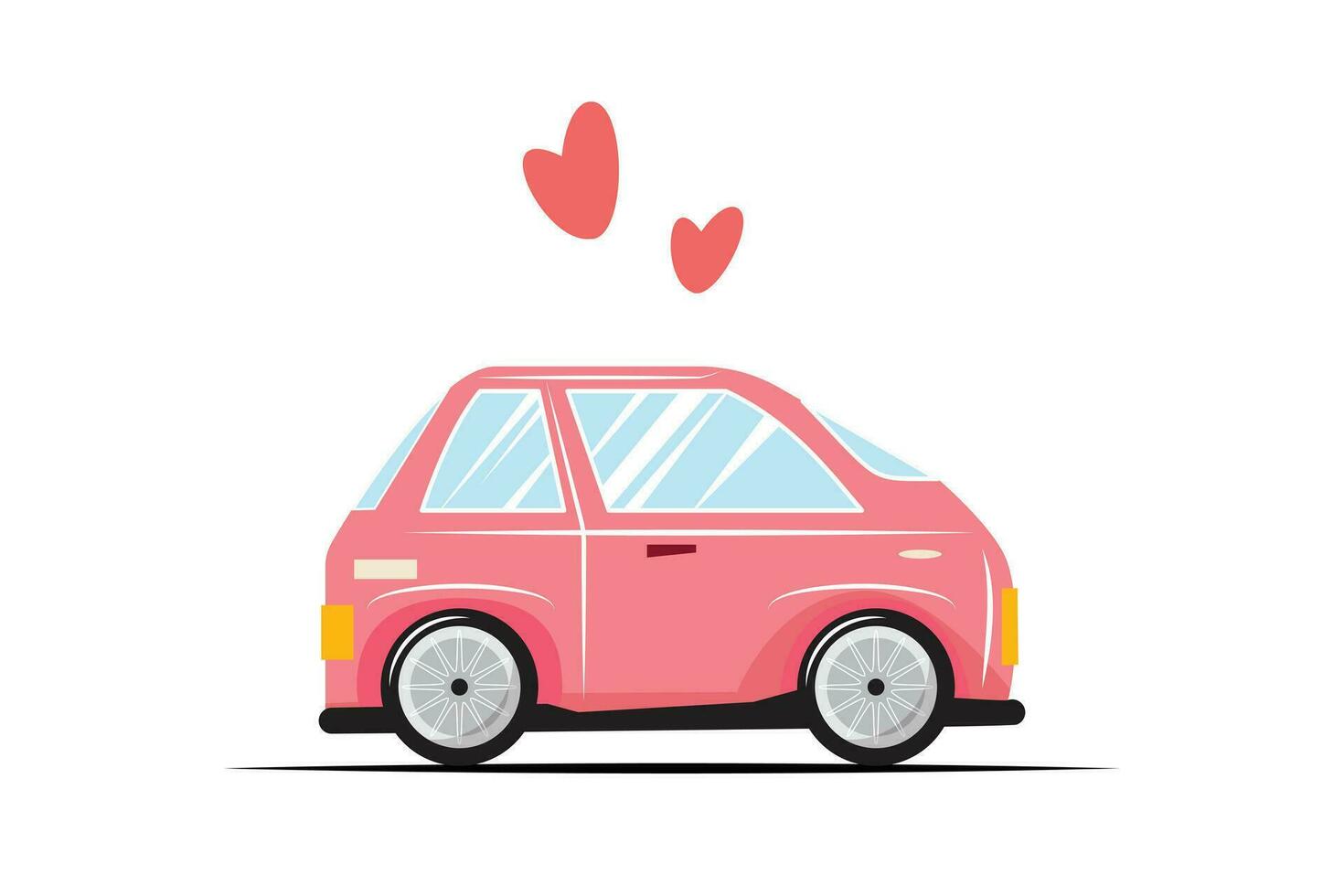 Pink car with hearts on white background. Vector illustration.