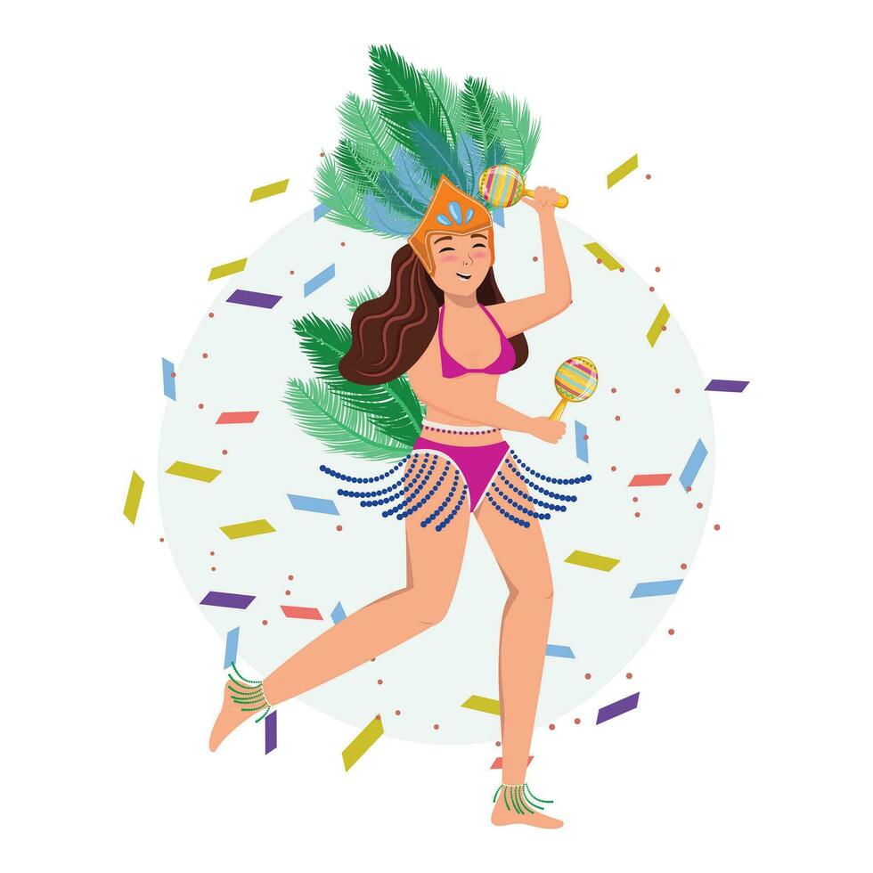 Happy young woman dancing at the carnival. Carnival, masquerade, samba, party concept illustration vector