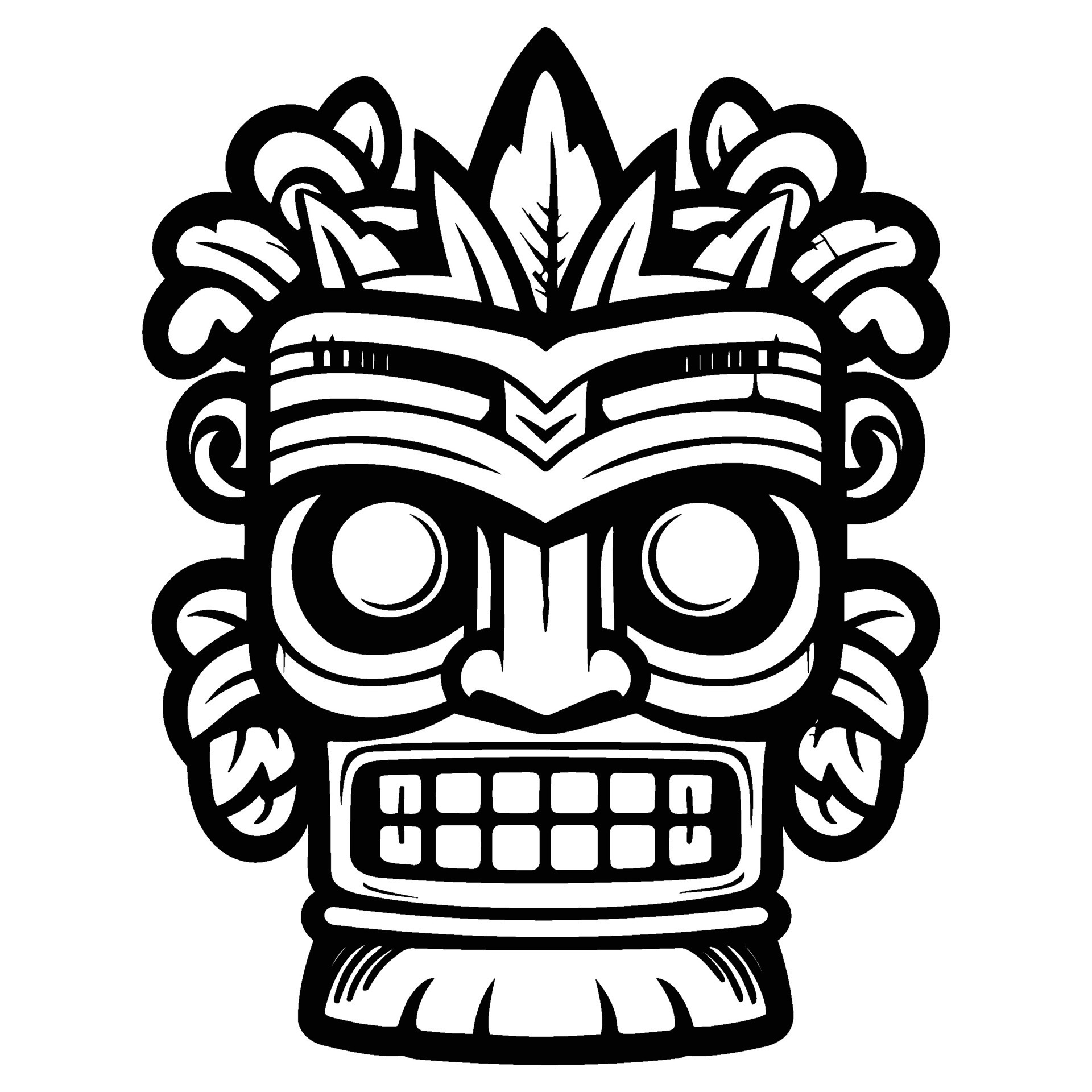 Illustration tiki statue in monochrome style, tiki tropical nature
