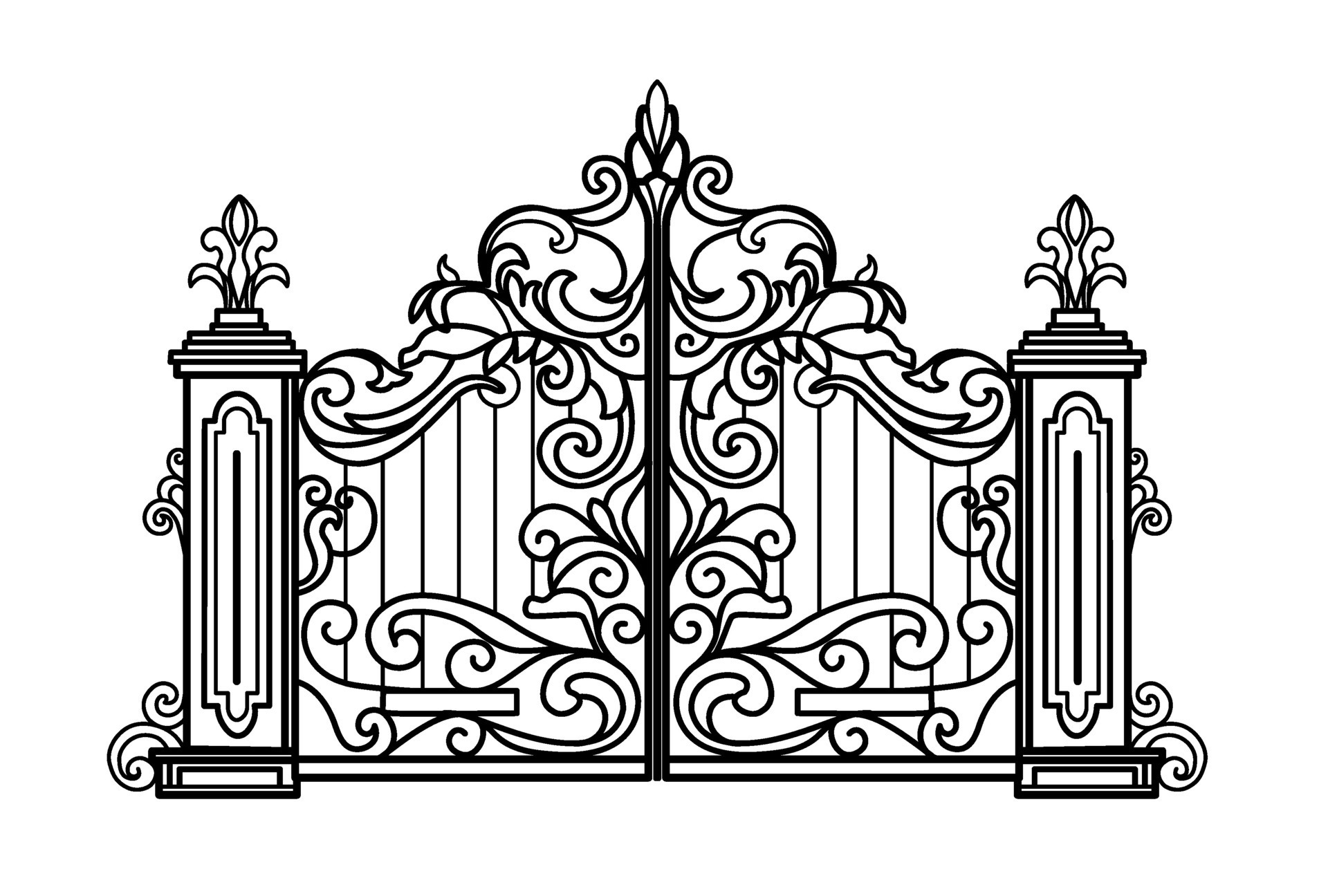 Metal gate sketch. Vector illustration of decorative of a two
