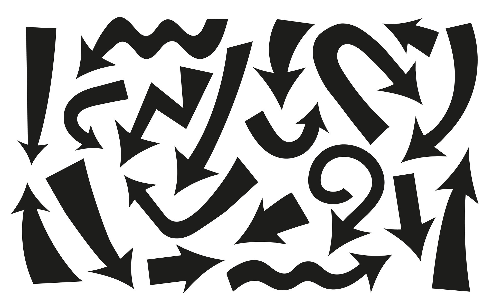 Vector illustration of curved arrow icons. Set of concept black arrows