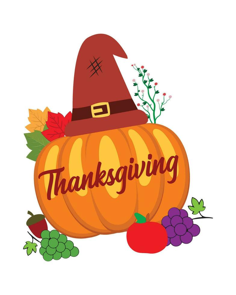 Happy thanksgiving day with autumn leaves. Hand drawn text lettering for Thanksgiving Day. Vector illustration. Script. Calligraphic design for print greetings card, shirt, banner, poster. Colorful