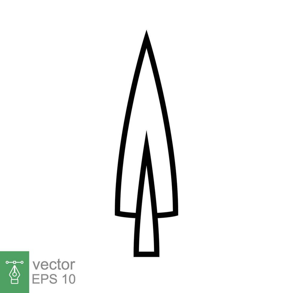Spear head icon. Simple outline style. Vintage metal arrow, old weapon, sport tool element, antique concept. Thin line symbol. Vector illustration isolated on white background. EPS 10.