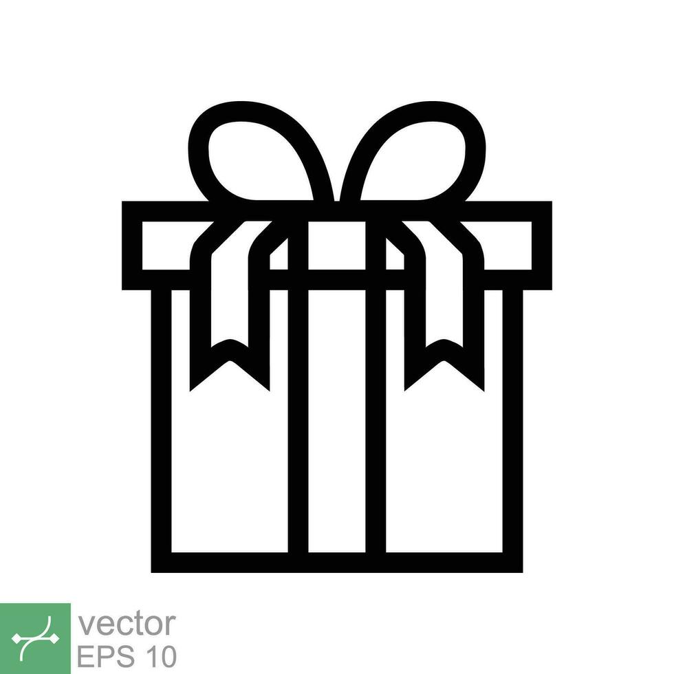 Gift box icon. Simple outline style. Present box with ribbon, party, birthday celebration concept. Thin line vector illustration isolated on white background. EPS 10.