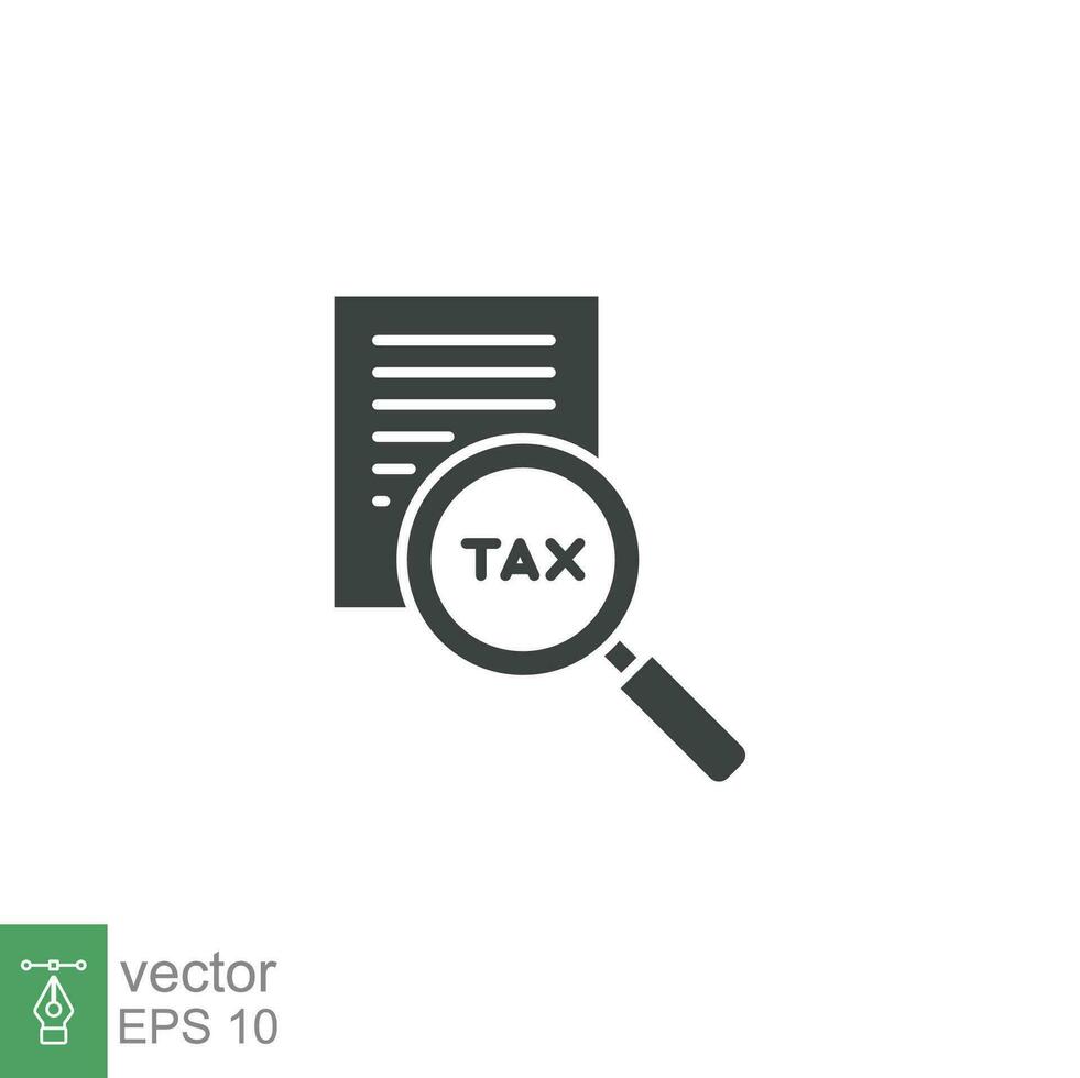 Tax identification icon. Simple solid style. Document with magnifying glass, file analysis concept. Vector illustration design isolated. EPS 10.