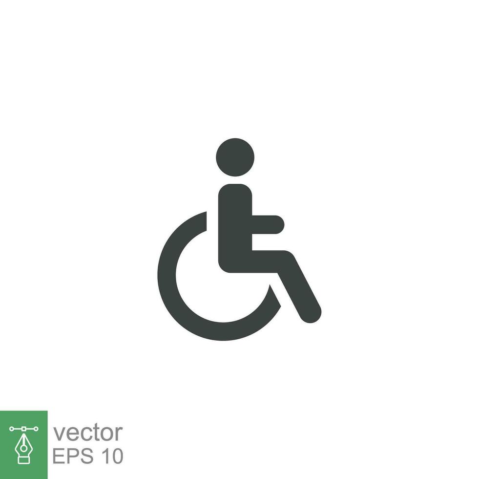 Disable, handicap glyph icon. Simple solid style. Symbol, chair, parking, wheel, access, person, pictogram, reserved, transport concept. Vector illustration isolated on white background. EPS 10