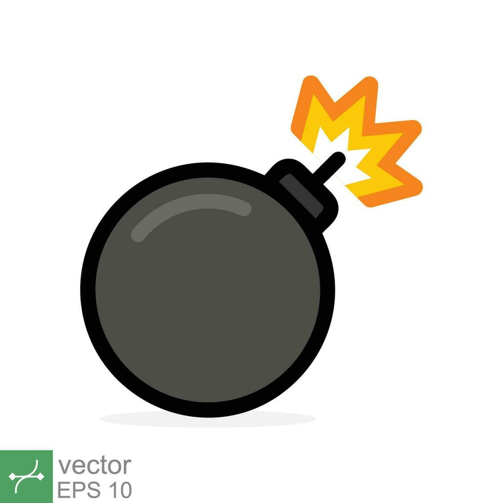 Bomb with burning wick icon. Simple flat style. Fuse, cartoon, silhouette, black, attack, fire, explosion, weapon concept. Vector illustration isolated on white background. EPS 10.