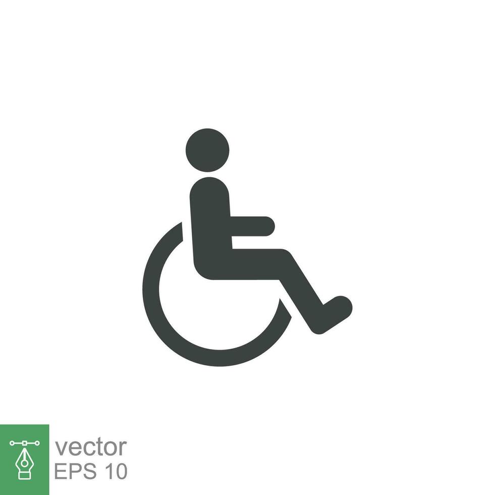 Disable, handicap glyph icon. Simple solid style. Symbol, chair, parking, wheel, access, person, pictogram, reserved, transport concept. Vector illustration isolated on white background. EPS 10