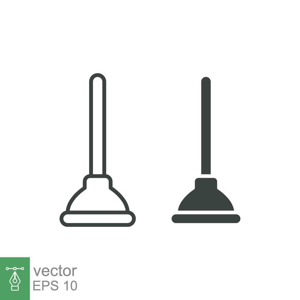 Plunger line and glyph icon. Simple outline, solid style. Sink, toilet, pump, plumber, suction, unclog, bathroom concept. Sign symbol design. Vector illustration isolated on white background. EPS 10