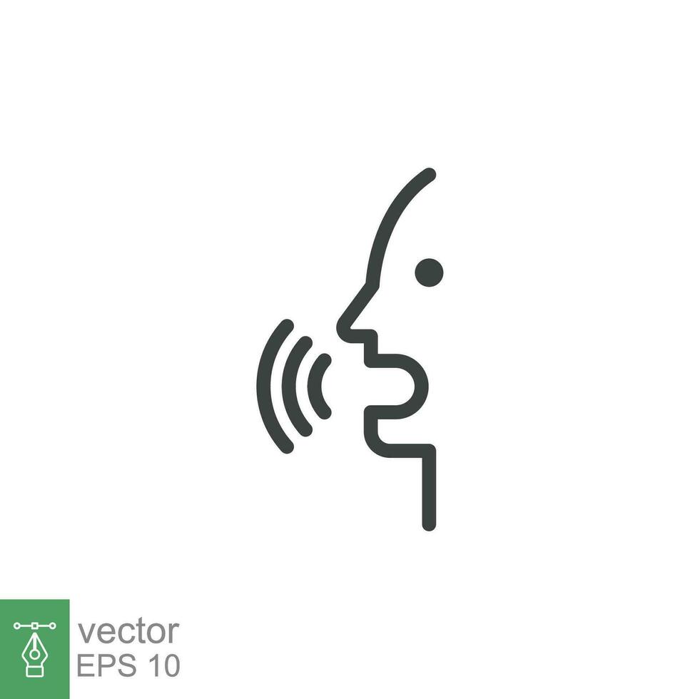 Voice recognition line icon. Simple outline style. Voice control, speak, talk, face, head, answer, logo, man, control, listen, communication, tech concept. Vector illustration isolated. EPS 12