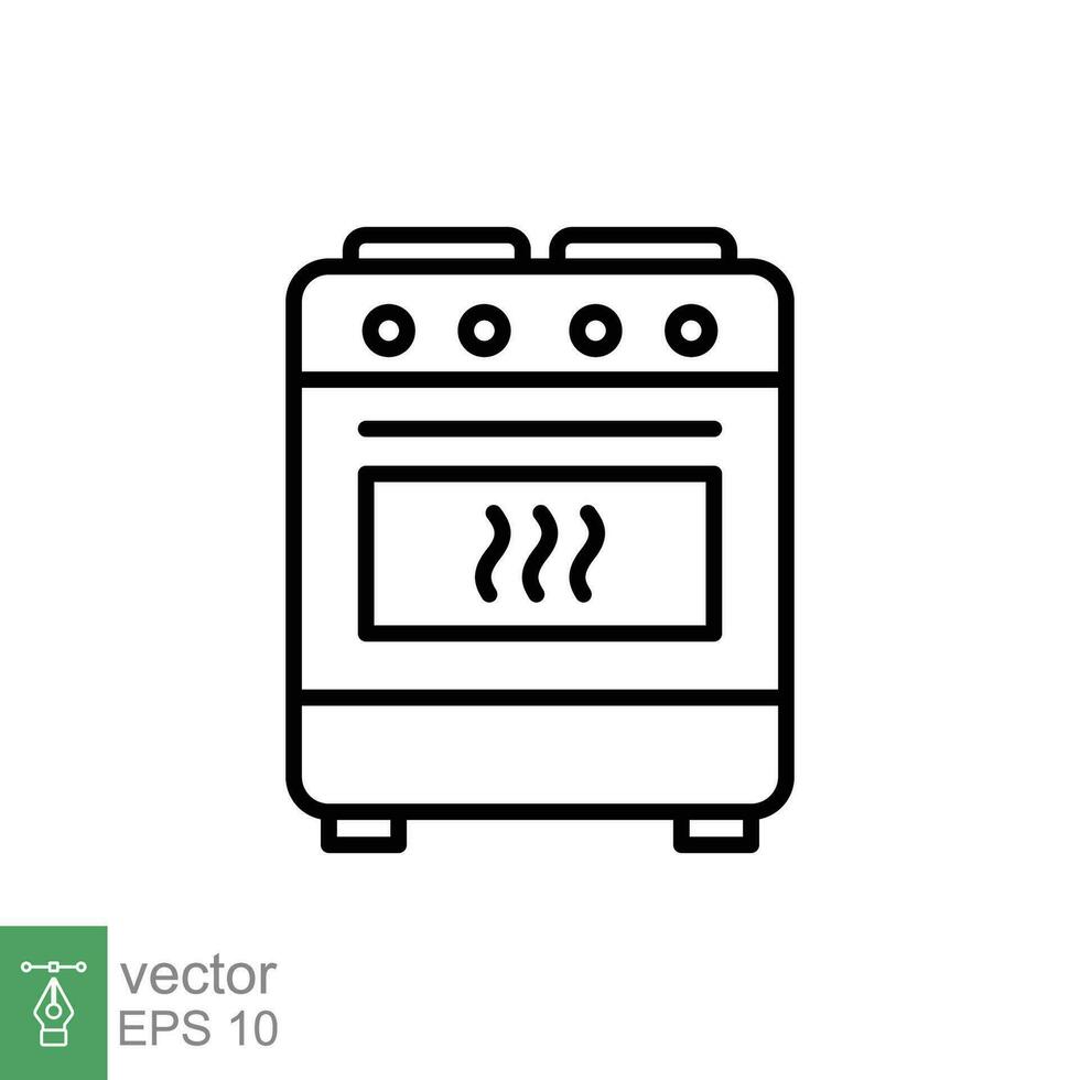 Stove icon. Simple outline style. Kitchen equipment, oven, furnace, gas, propane, cooking, restaurant concept. Thin line symbol. Vector illustration isolated on white background. EPS 10.