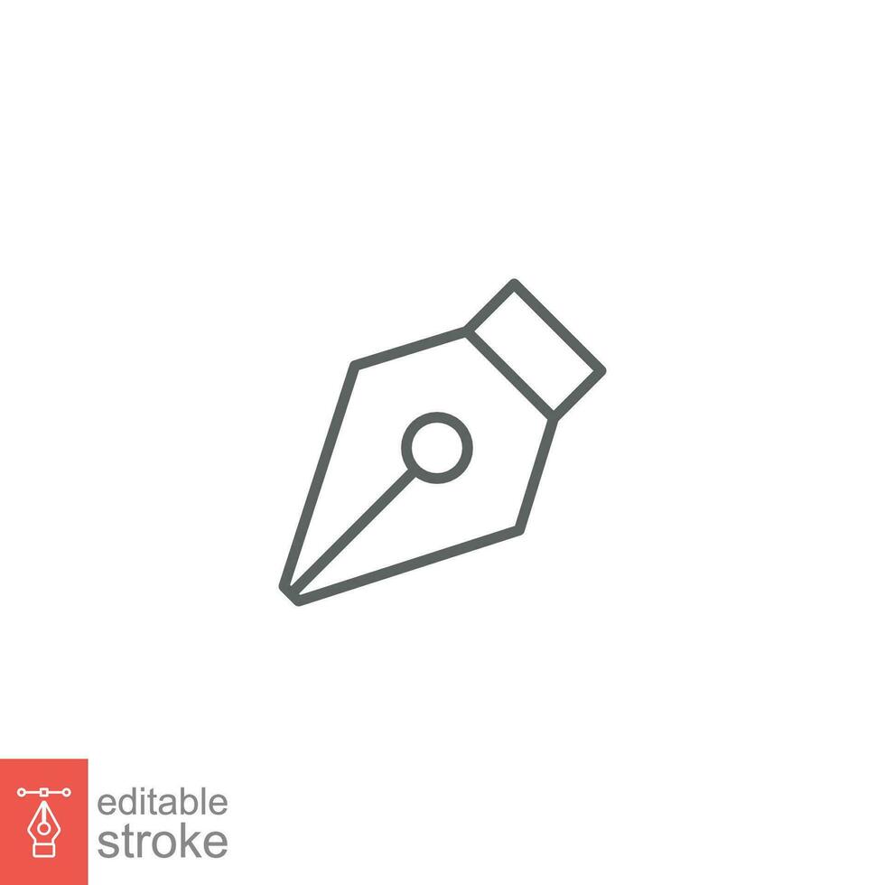 Ink pen icon. Simple outline style. Fountain, calligraphy tool, nib, write, letter, old, classic concept. Thin line symbol. Vector illustration isolated on white background. Editable stroke EPS 10.