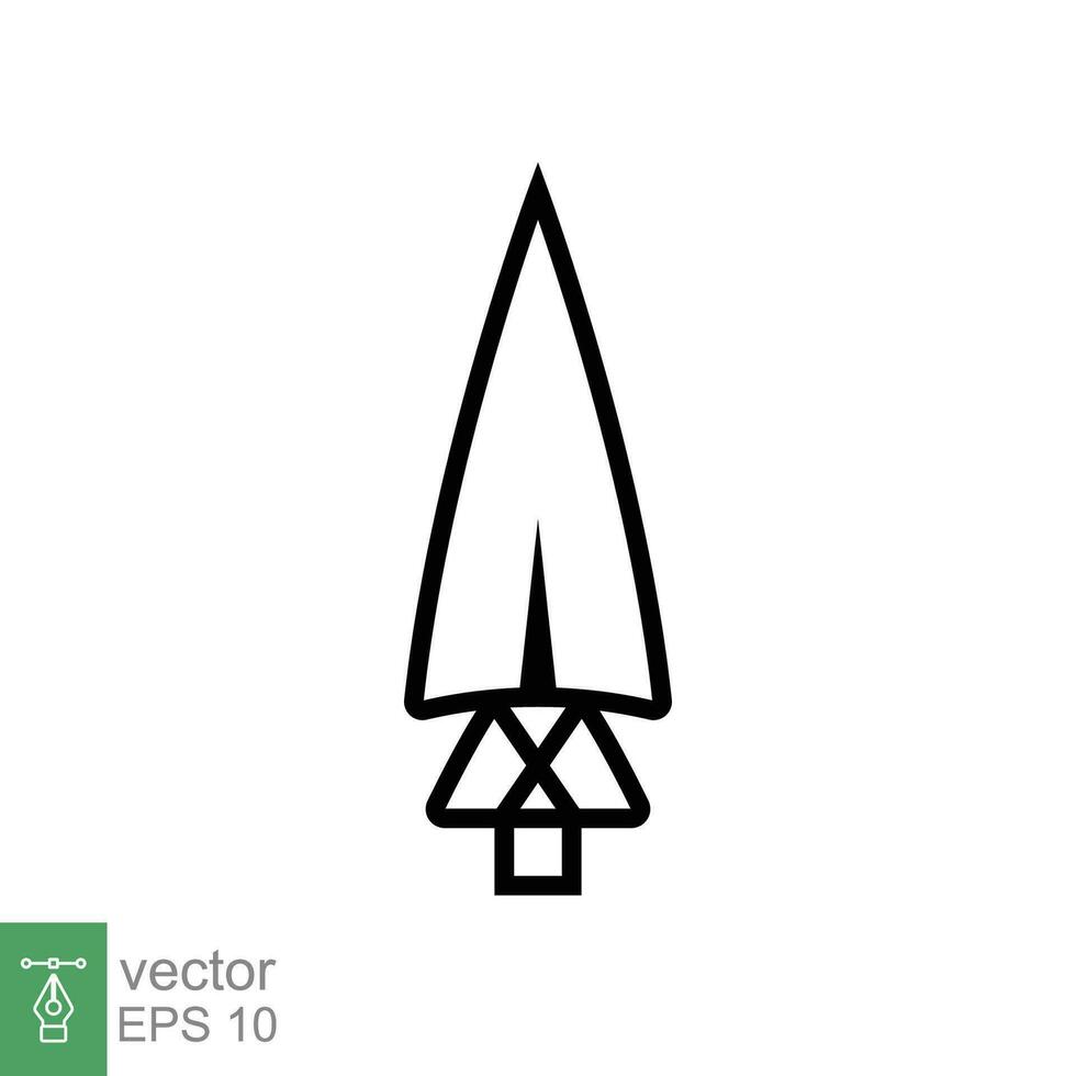 Spear head icon. Simple outline style. Vintage metal arrow, old weapon, sport tool element, antique concept. Thin line symbol. Vector illustration isolated on white background. EPS 10.