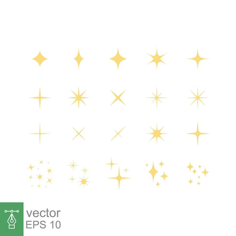 Yellow, gold, orange sparkles symbols vector. The set of original vector stars sparkle icon. Bright firework, decoration twinkle, shiny flash. Glowing light effect stars and bursts collection. Vector