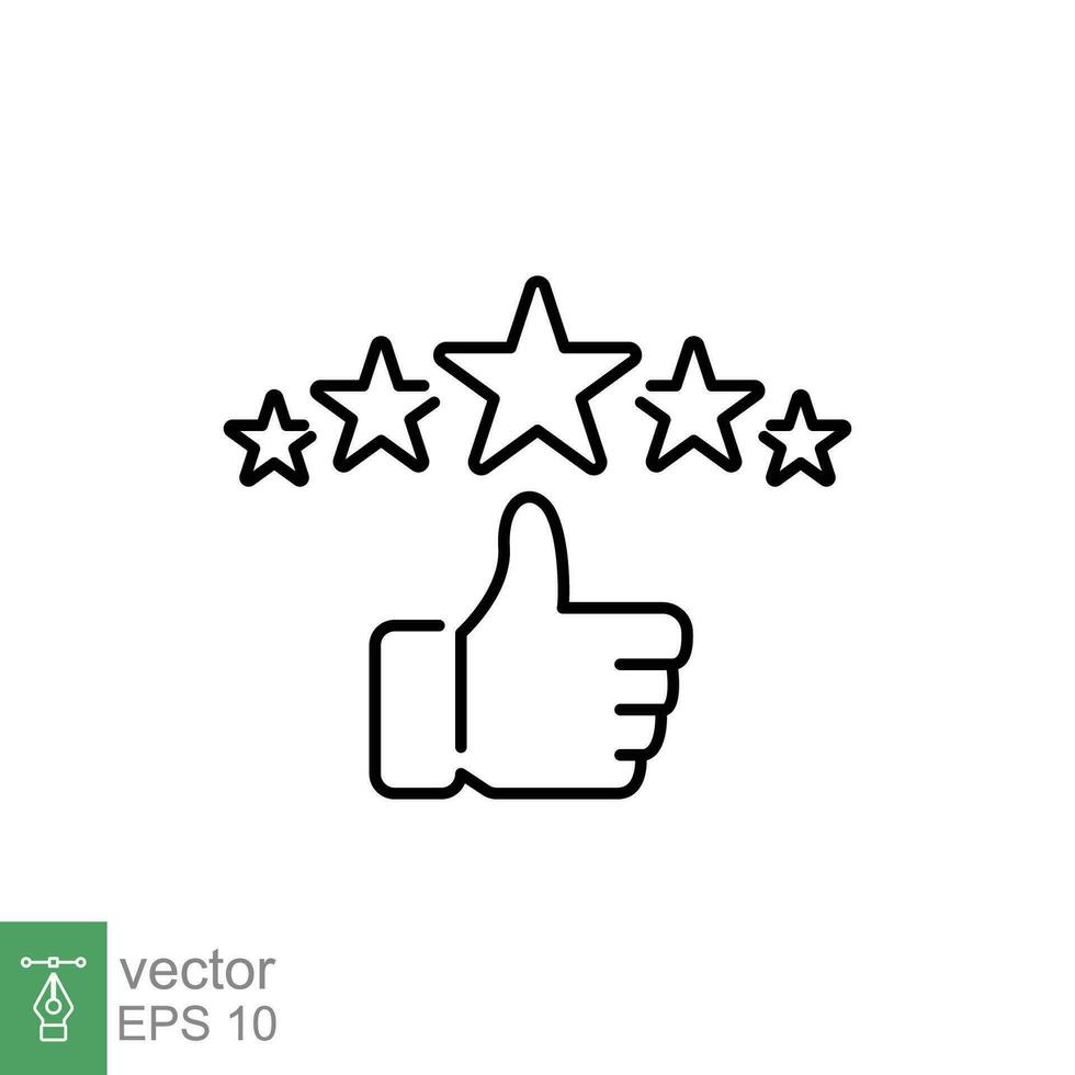 Customer review icon, quality rating, feedback, five stars line symbol on white background - outline style vector illustration isolated on white background eps 10