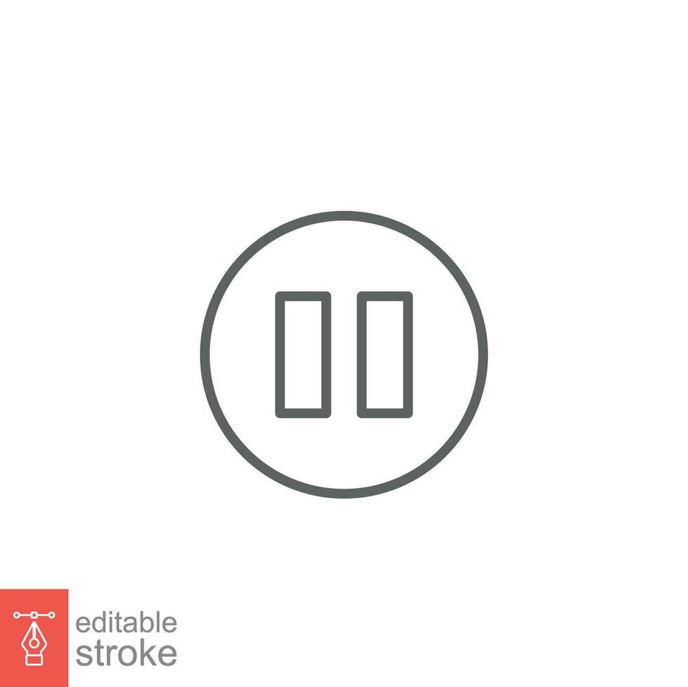Pause line icon. Simple outline design style. Button, sign, round, symbol, play, speaker, video concept. Vector illustration isolated on white background. Editable stroke Eps10