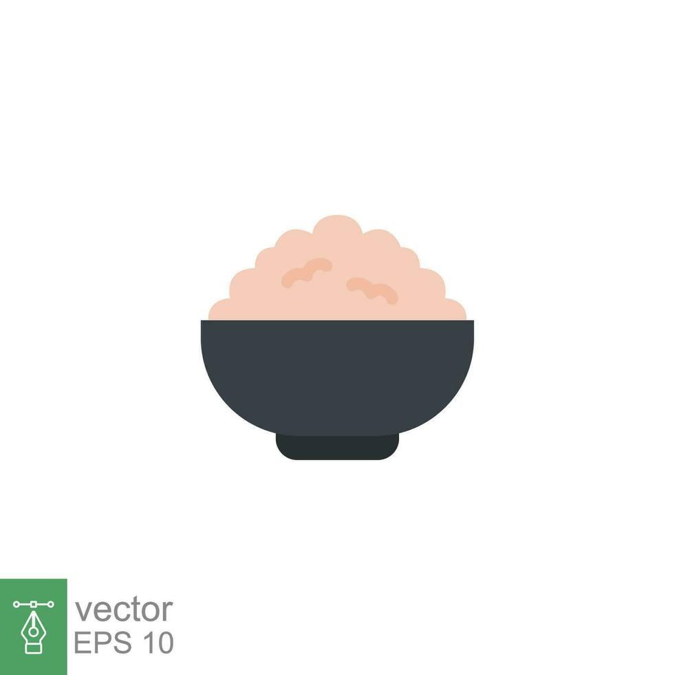 Rice bowl icon. Simple flat design style. Food, lunch, asian, plant, natural, traditional concept. Vector illustration isolated on White background, Eps 10.