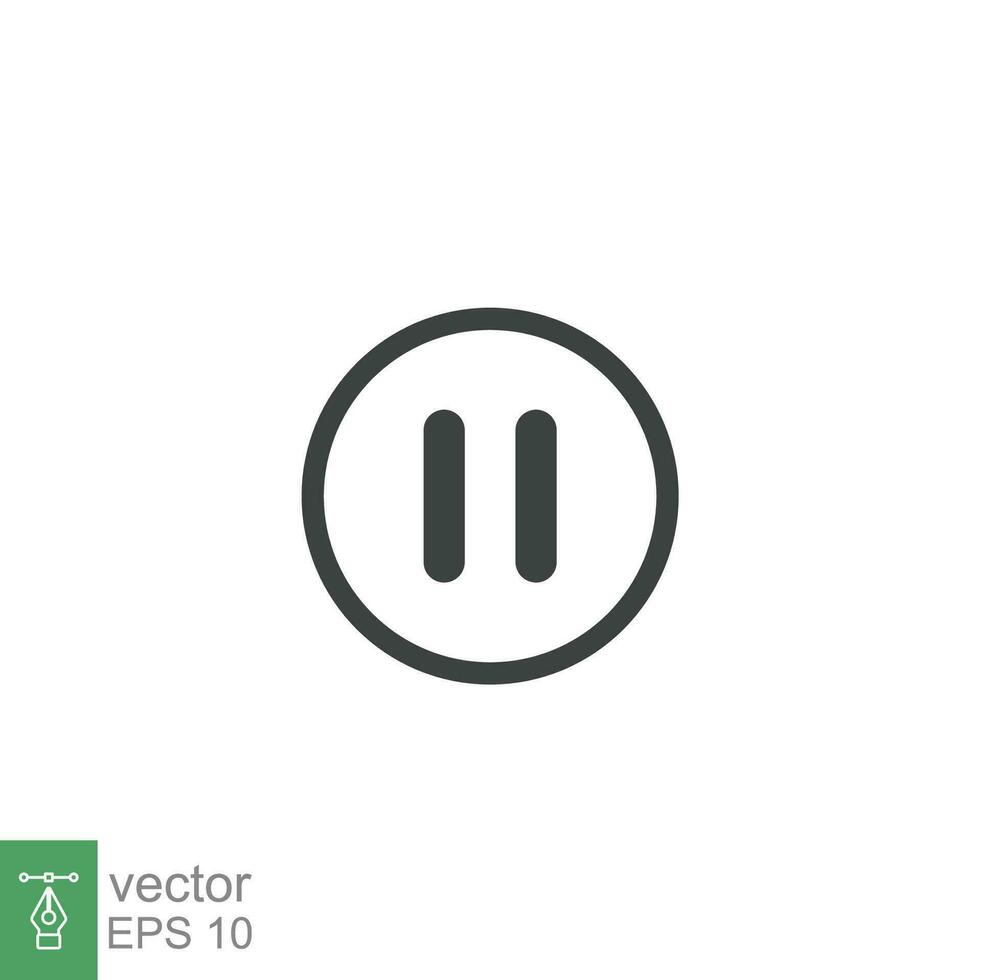 Pause line icon. Simple outline design style. Button, sign, round, symbol, play, speaker, video concept. Vector illustration isolated on white background. Eps10