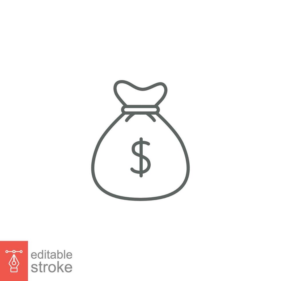 Money bag line icon. Simple outline design style. Dollar, moneybag, cash, million, sack concept. Vector illustration isolated on White background. Editable stroke Eps 10.