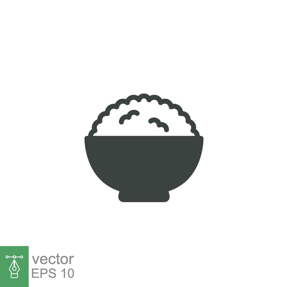 Rice bowl line icon. Simple outline design style. Food, lunch, asian, plant, natural, traditional concept. Vector illustration isolated on White background. Eps 10.