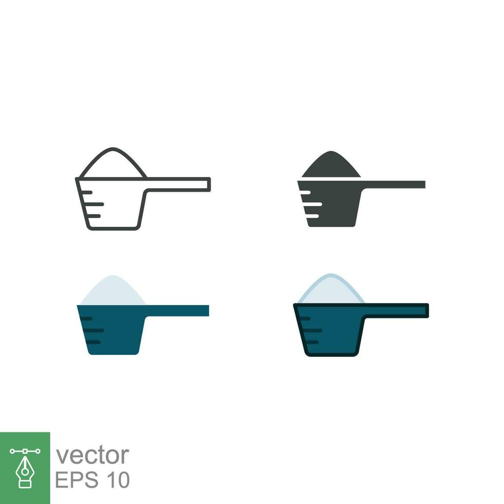 Scoop icon in different style. Color, outline, solid, flat. powder, spoon, detergent, cup, laundry, cartoon, pile concept. Sign symbol design. Vector illustration isolated on white background. EPS 10