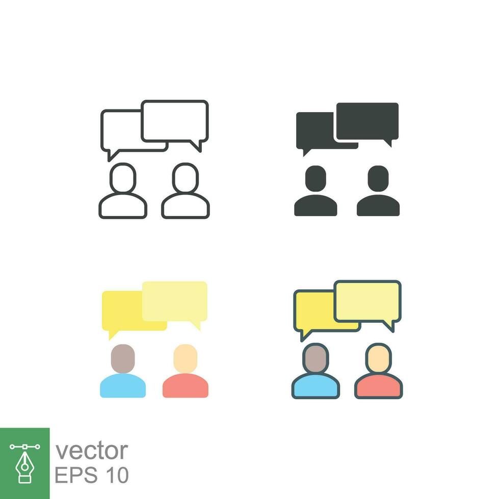 Talk icon. Simple outline, solid, flat style. People, two, person, 2, dialog, bubble, speech, pictogram, silhouette, chat, group concept. Vector illustration isolated on white background. EPS 10