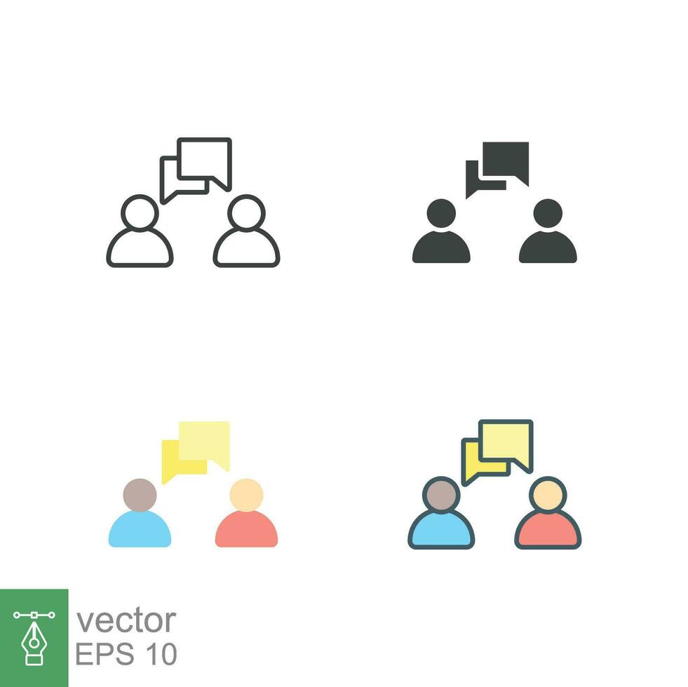 Talk icon. Simple outline, solid, flat style. People, two, person, 2, dialog, bubble, speech, pictogram, silhouette, chat, group concept. Vector illustration isolated on white background. EPS 10