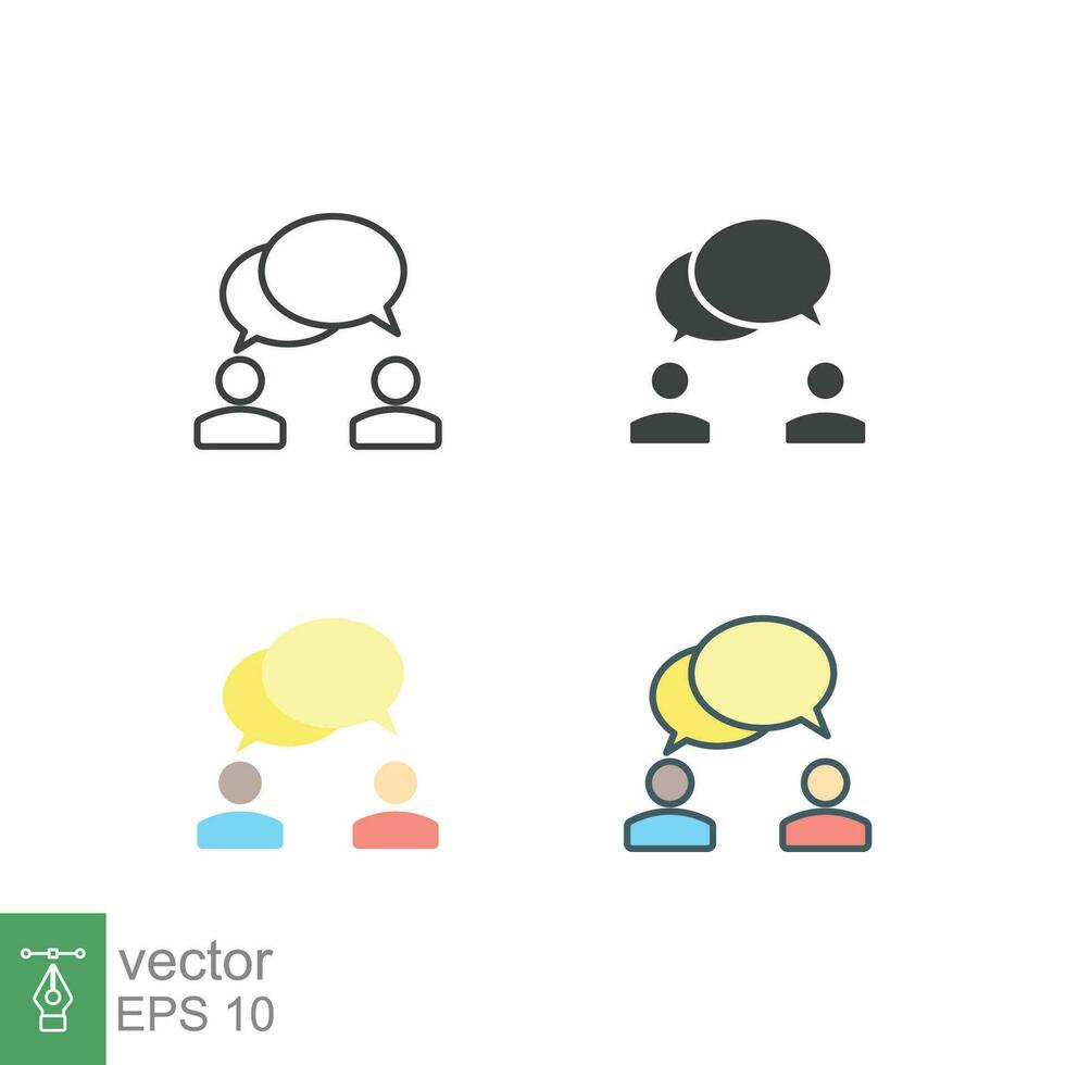 Talk icon. Simple outline, solid, flat style. People, two, person, 2, dialog, bubble, speech, pictogram, silhouette, chat, group concept. Vector illustration isolated on white background. EPS 10