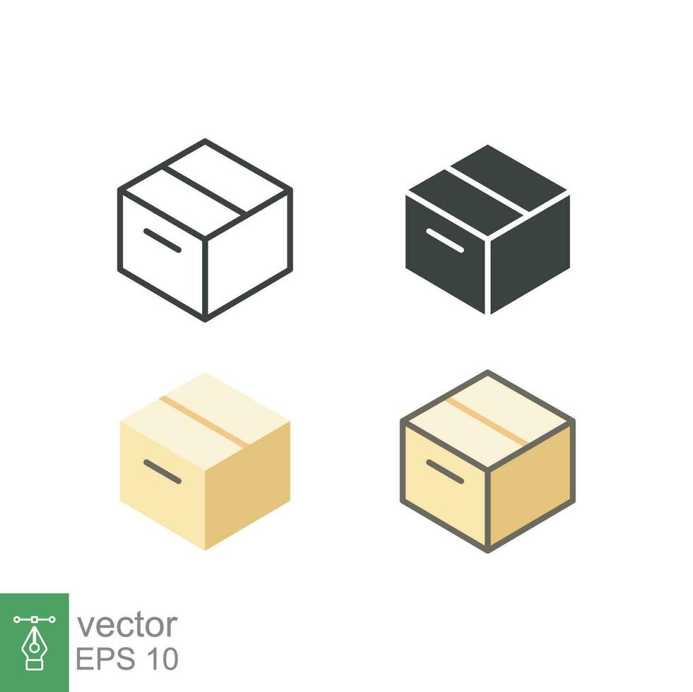 Box icon. Simple outline, solid, flat style. Package, delivery, parcel, shipping, cardboard, storage, carton, closed, pictogram, pack concept. Vector illustration isolated on white background. EPS 10