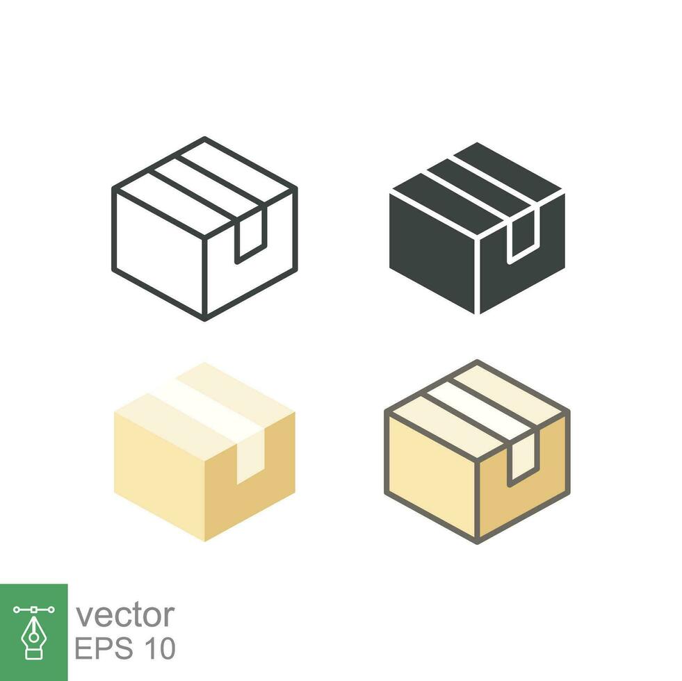 Box icon. Simple outline, solid, flat style. Package, delivery, parcel, shipping, cardboard, storage, carton, closed, pictogram, pack concept. Vector illustration isolated on white background. EPS 10