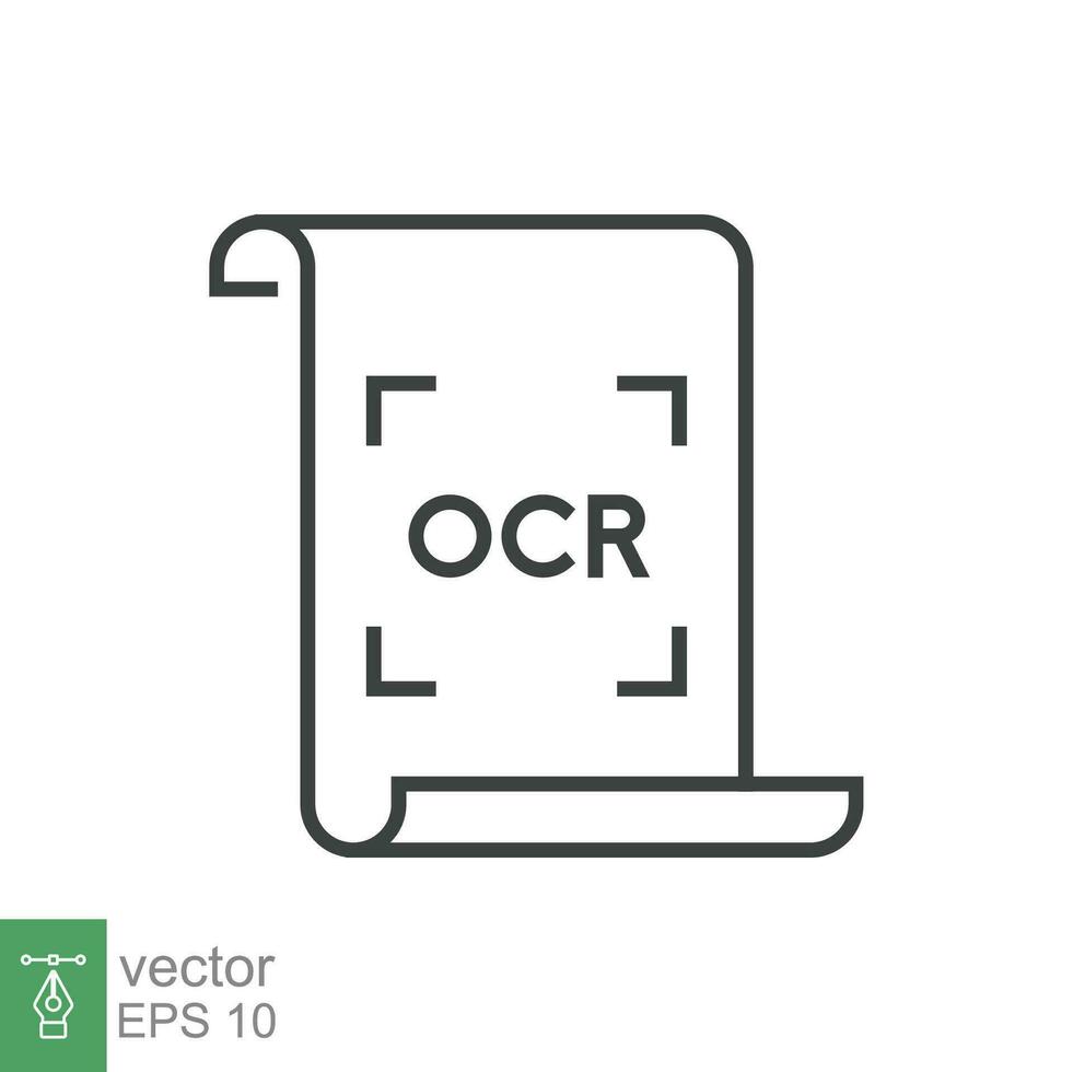 Optical character recognition icon. Simple outline style. OCR, text, image, type, machine, encoded, digital, document scan symbol concept. Vector illustration isolated on white background. EPS 10