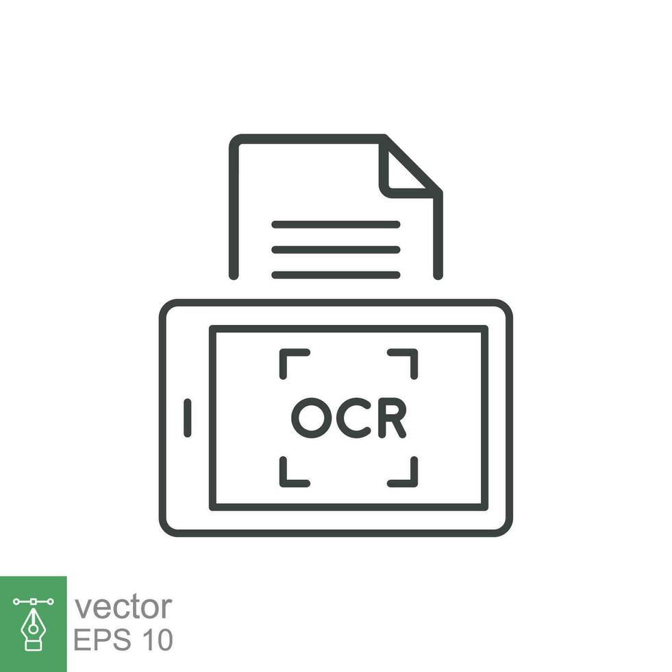 Optical character recognition icon. Simple outline style. OCR, text, image, type, machine, encoded, digital, document scan symbol concept. Vector illustration isolated on white background. EPS 10