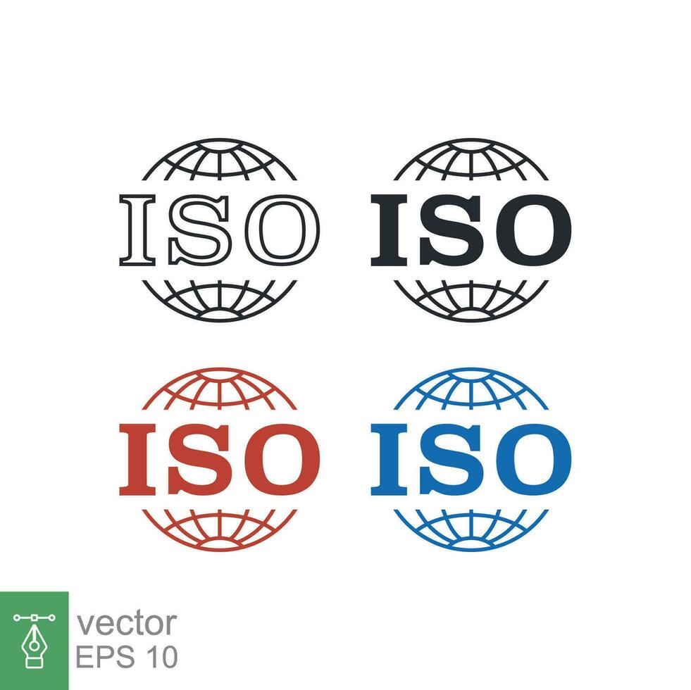 ISO icon. Simple outline, solid, flat style. Certified, certificate, mark, quality, symbol, management, stamp, standard, approved concept. Vector illustration isolated on white background. EPS 10