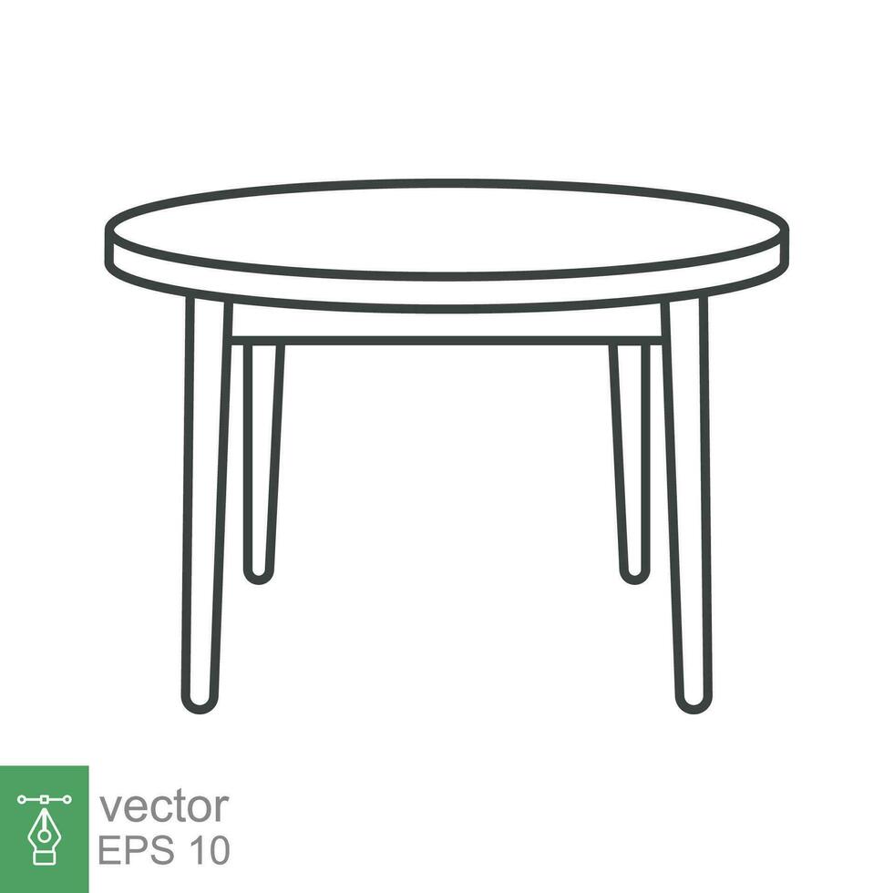 Circle table icon. Simple outline style. Round, pictogram, furniture, office, sign, conference, meeting, web, symbol, interior concept. Vector design illustration isolated on white background. EPS 10