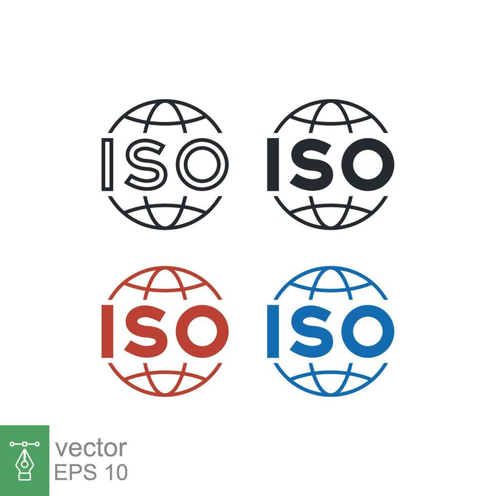 ISO icon. Simple outline, solid, flat style. Certified, certificate, mark, quality, symbol, management, stamp, standard, approved concept. Vector illustration isolated on white background. EPS 10