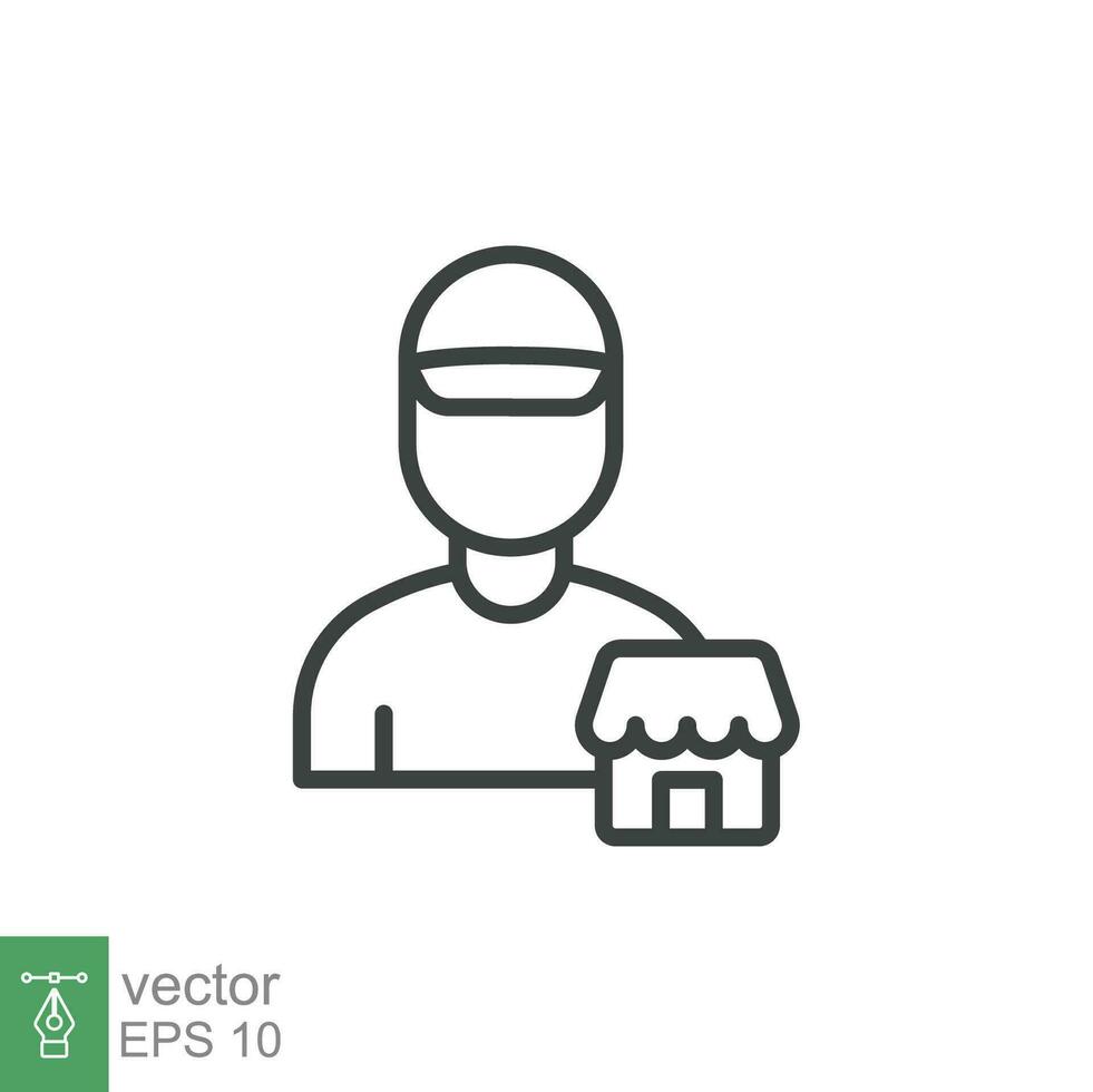 Seller vendor line icon. Simple outline style. Shop, market, business concept. Black and white symbol. Vector illustration isolated on white background. EPS 10