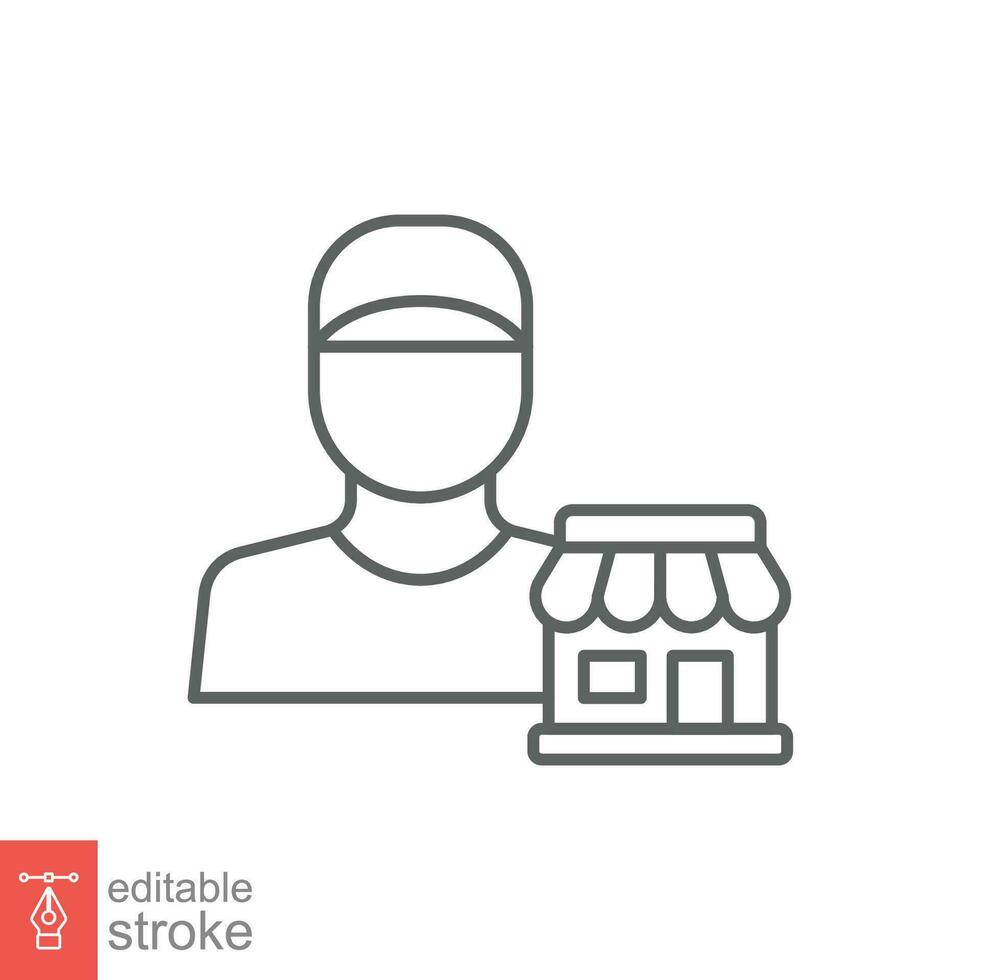 Seller vendor line icon. Simple outline style. Shop, market, business concept. Black and white symbol. Vector illustration isolated on white background. Editable stroke EPS 10