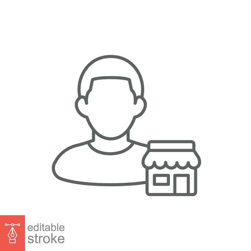 Seller vendor line icon. Simple outline style. Shop, market, business concept. Black and white symbol. Vector illustration isolated on white background. Editable stroke EPS 10