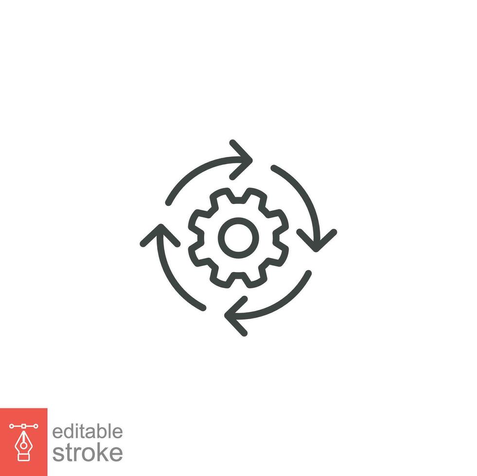 Workflow icon. Simple outline style. Operations, procedure, cog, gear, work, flow, pictogram, process, arrow, business concept. Vector illustration isolated on white background editable stroke EPS 10